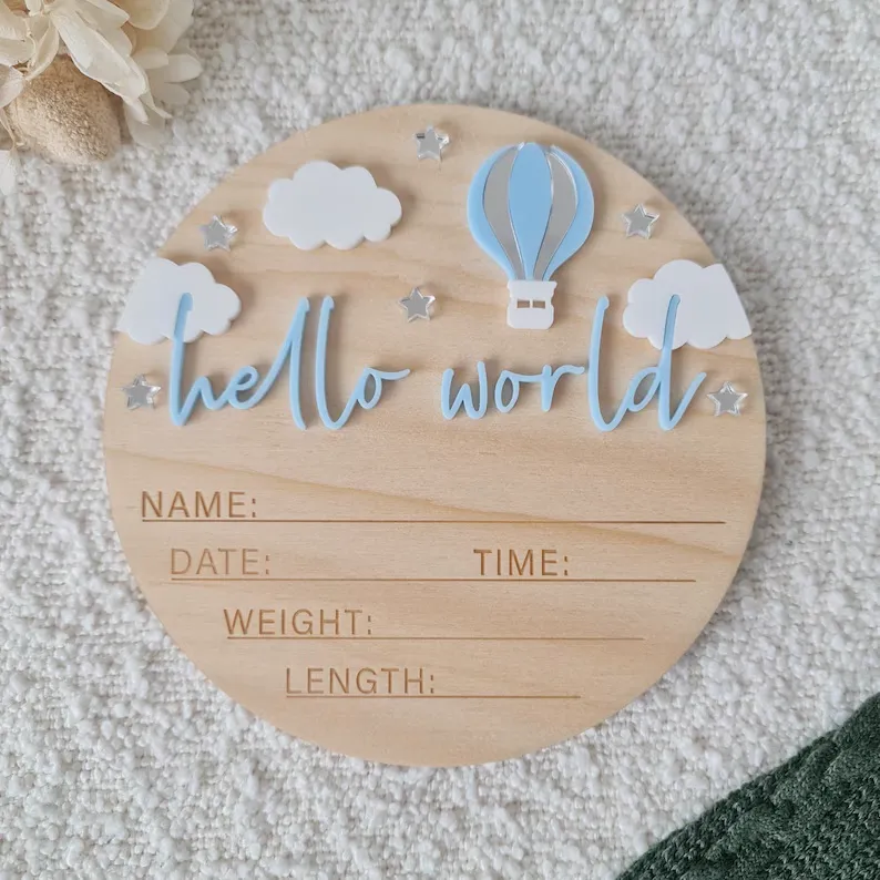 Blue hello world wooden disk