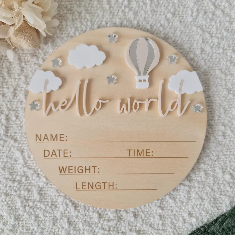 Pink hello world wooden disk