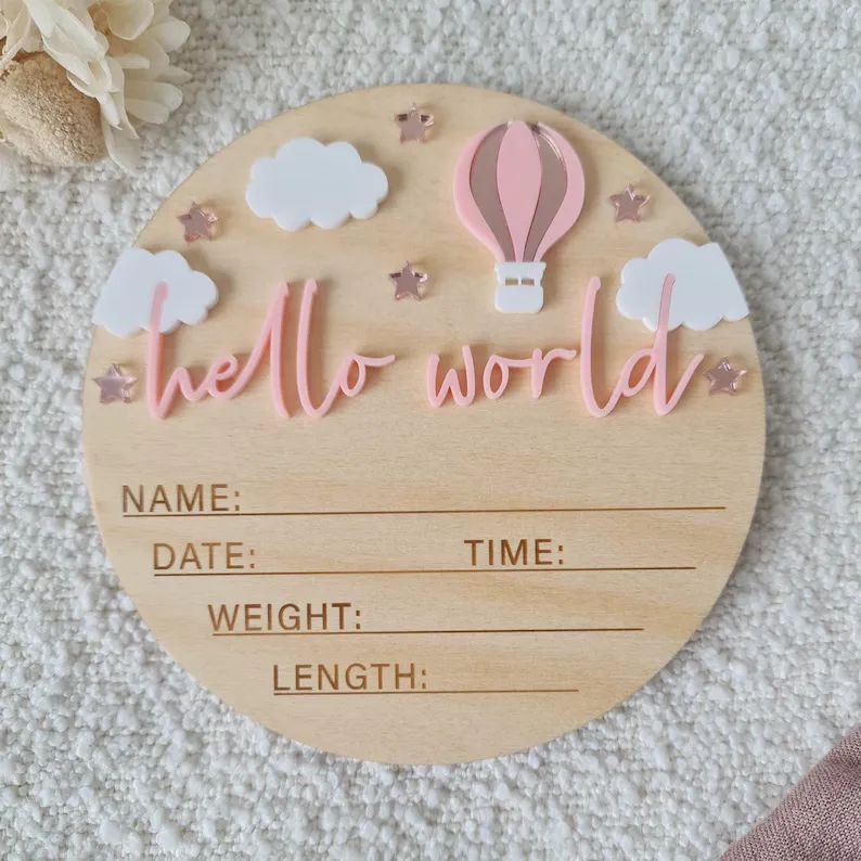 Gray hello world wooden disk